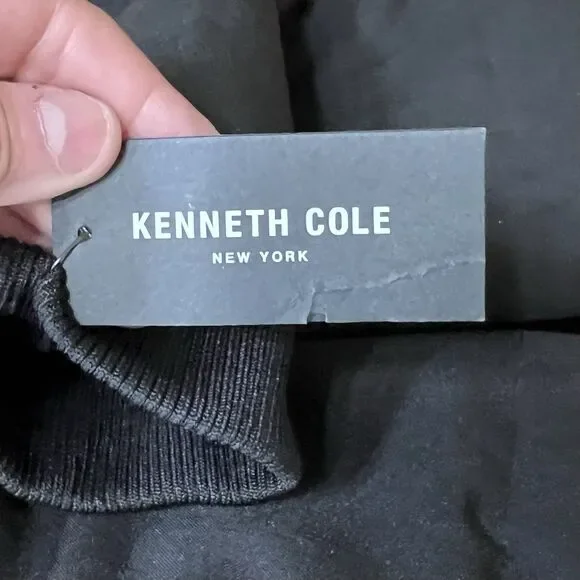 Kenneth Cole Mens Hooded‎ Puffer Jacket Black Double Zip Bib Bomber Coat KC NEW